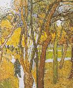 Vincent Van Gogh Walkers in the park with falling leaves oil painting reproduction